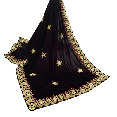 Bufandas bordadas a mano de terciopelo Dupatta púrpura pesado vintage de boda Foto 1 de 4