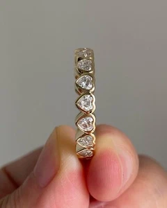 Heart Shape VVS Diamond Studded 14k Solid Gold Beautiful Handmade Ring For Women - Picture 1 of 4