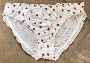 Red Roses on White XL Buttery Soft Second Skin SATIN Ruffle Bikini Panty #389 - Picture 1 of 5