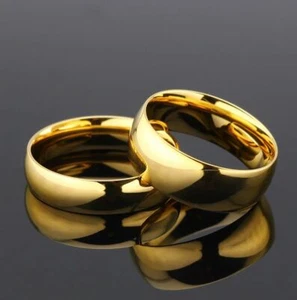 Banda/anillo de boda de esmalte alto sólido en forma de D relleno de oro amarillo de 9 quilates de 6 mm u 8 mm - Imagen 1 de 24
