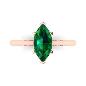 14K Rose Gold Solitaire Engagement Ring for Women, 1.5 ctw Simulated Emerald - Picture 1 of 11