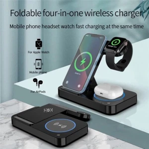 Base de cargador inalámbrico 4 en 1 carga rápida para auriculares Apple Watch 4 iPhone 16 - Imagen 1 de 17