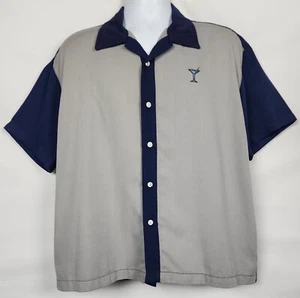 Steady Shirt Men L Blue Tan Martini Bowling Rockabilly Button Up Short Sleeve - Picture 1 of 8