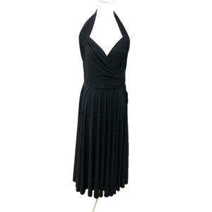 Norma Kamali Halter Sweetheart Flared Half Calf Dress Womens Large Black Marilyn - Picture 1 of 14