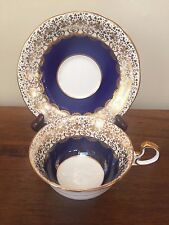 Aynsley COBALT BLUE & GOLD FLEUR DE LIS Footed Cup & Saucer Set  ~ England