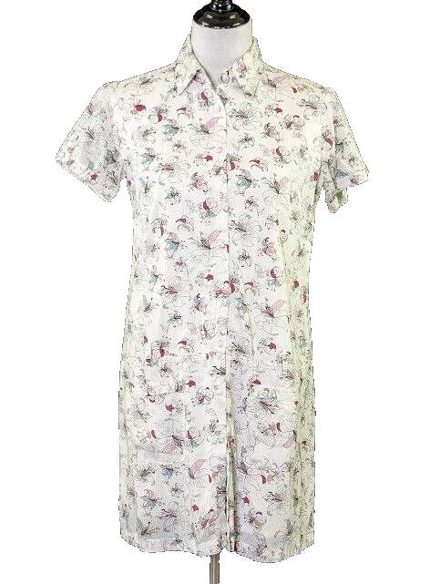 Vestido recto BEN SHERMAN 100 % algodón forrado estampado de lirios botón delantero MED Foto 1 de 4