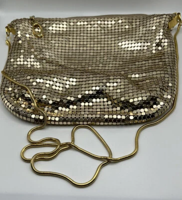 Bolso sin asas de malla metálica glamurosa dorado vintage pequeño bolso de noche cóctel Foto 1 de 4