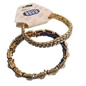 Roxx Stretch Rhinestone Bracelets (Set of 2 ) Goldtone NEW! J0466 - Picture 1 of 6