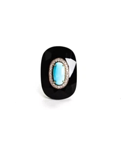 Rarities Gold Plated Sterling Silver Black Onyx Turquoise Art Deco Ring Size 6 - Picture 1 of 5