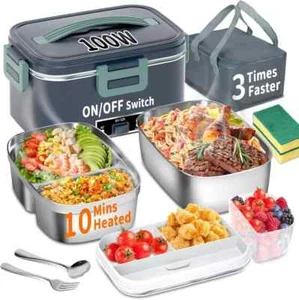 Electric Heated Lunch Box - 100W 3-IN-1 Fast Heating Lunch Boxes Portable for Ad - Picture 1 of 7