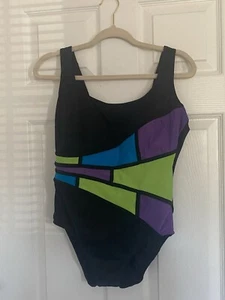 Great Lengths Swimsuit size 12 Vintage VTG Geometric Y2K One Piece Abstract - Picture 1 of 6