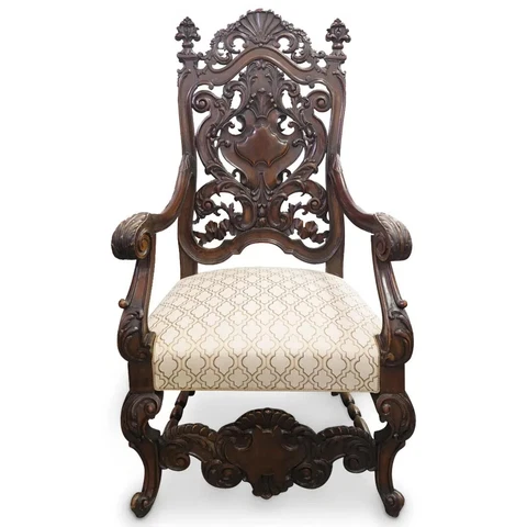 Antique Walnut French Large Walnut Carved Throne Armchair Cover
