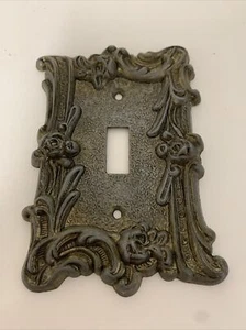 Ornate Metal Light Switch Plate Rose Scroll Edmar 60T Single Cover Vtg Patina - Picture 1 of 3