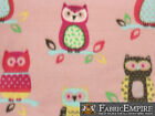 Polar Fleece Fabric Print HANGING COUPLE OWLS PINK BACKGROUND  SOLD BY THE YARD