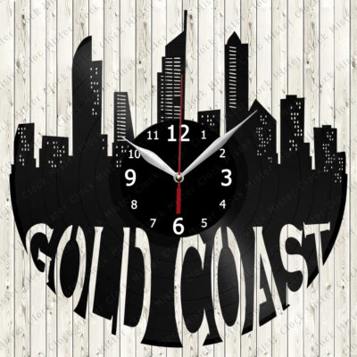 Gold Coast Skyline Vinyl Record Wall Clock Decor Handmade 6346 Foto 1 de 4