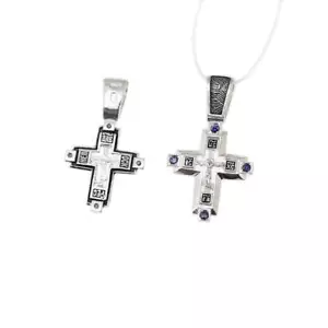 STERLING SILBER KREUZ 925 Orthodoxe Anhänger russisch 4 Lila Zirkonia4651 крест - Bild 1 von 1