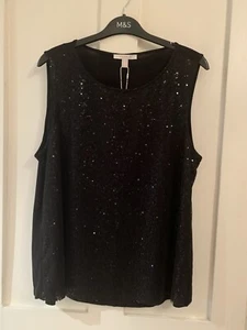 Esprit Black Sequin Sleeveless Evening Top with Round Neck size 18 BNWT - Picture 1 of 8