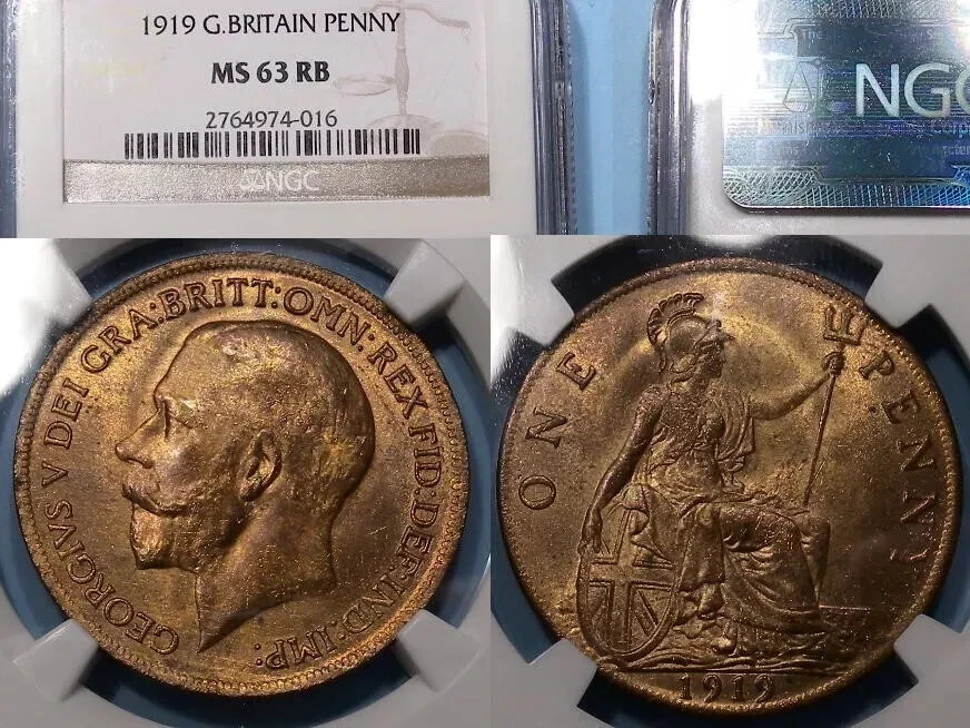 1919 ВЕЛИКОБРИТАНИЯ ПЕННИ NGC MS 63 RB #88-41 - Изображение 1 из 1