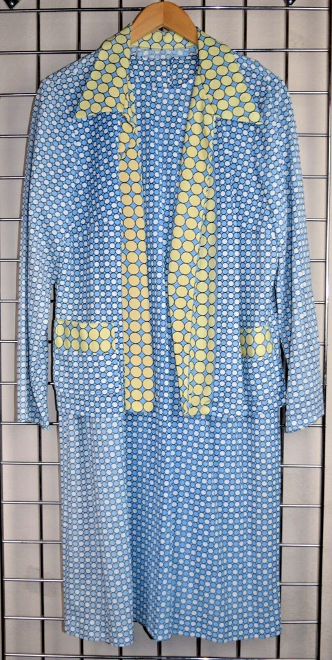 Conjunto Chaqueta de Vestir Vintage Talla M/L Años 60 Amarillo Pálido Azul Círculos Mod/Go Jersey Foto 1 de 4