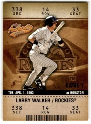2003 Fleer Authentix Larry Walker #71 Colorado Rockies - Image 1 of 2
