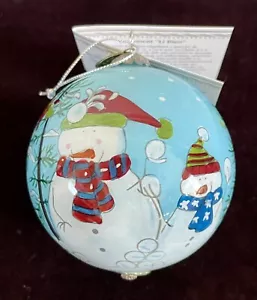2014 Pier One Li Bien Ornament Snowman Reverse Hand Painted Glass Christmas IOB - Picture 1 of 12