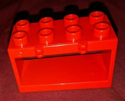 Lego Duplo Red Container Box 2x4x2 W/ Open Sides & Hinge Piece Part 18806 60775 - Image 1 of 4