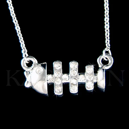 Collar Ichthus Hueso de Pez Hecho con Cristal de Swarovski Jesús Dios Ichthy Espina de Pez Foto 1 de 1