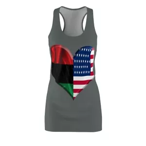 Women's Racerback Dress African American Flag Heart Sporty Dress - Picture 1 of 43