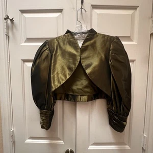 VTG Vicky Tiel Couture Bolero Jacket Womens Medium Puff Sleeve Satin France 80s - Picture 1 of 13