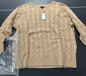 Lands' End Pullover Damen 2XL hellbraun beige Drifter Zopfmuster Rundhalsausschnitt Pullover neu mit Etikett - Bild 1 von 8