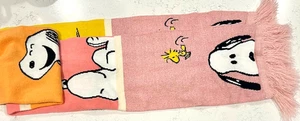 Peanuts Snoopy & Woodstock Together Pink Orange Yellow Ivory Knit Scarf w/Fringe - Picture 1 of 7