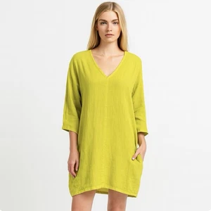 Bryn Walker Linen Tunic Dress Green Oversized Kaftan Lagenlook Pockets Small - Picture 1 of 7
