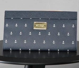 St John Knits Clutch Kunstleder Saffiano marineblau/weiß Anker neu ohne Etikett - Bild 1 von 4