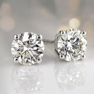 2Ct Lab Created Diamond Diamond Stud Earrings 14K White Gold Plated - Image 1 of 2
