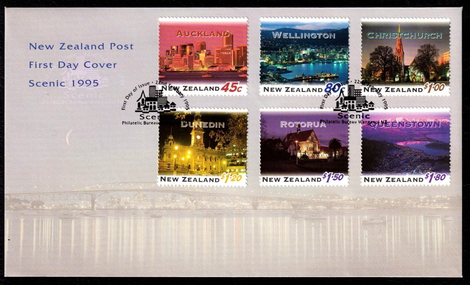 New Zealand 1995 Cities At Night First Day Cover FDC SC 1249-1254 - Image 1 of 1