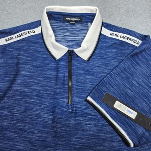 Karl Lagerfeld Poloshirt Herren XL blau weiß Paris Quarter Zip strukturiert NEU - Bild 1 von 11