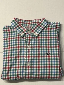 Vineyard Vines Boys Size 7 Plaid Button Down Whale Shirt Dress RED BLUE GREEN - Picture 1 of 8