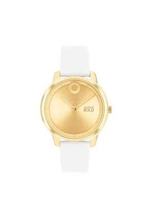 Nuevo reloj Movado Trend Element para mujer esfera dorada correa de cuero blanco 3600985 Foto 1 de 4