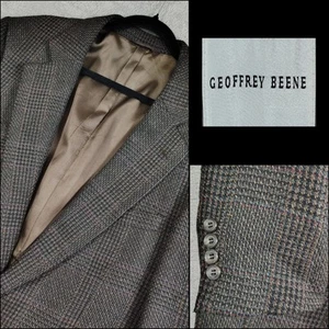 Geoffrey Beene Tweed Sport Coat Mens Blazer Size 43R Brown Glen Plaid Jacket - Picture 1 of 17