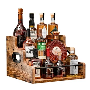 KLM Liquor Bottle Display Shelf, Coffee Syrup Rack Organizer, 3 Step Countert... - Picture 1 of 9