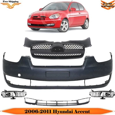 Front Bumper Cover Fascia & Grille Assembly Kit For 2006-2011 Hyundai Accent Foto 1 de 4
