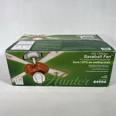 Hunter Baseball Ceiling Fan Light Reversible Blades Motor Sealed 84994 44in - Image 1 of 4