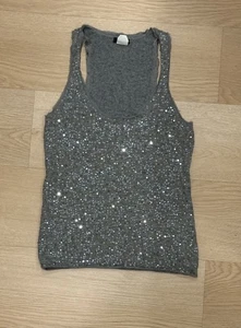 J.Crew VTG Y2K Womens Lambs Wool Sweater Tank Sz XS Gray Preppy Scoop Sequin - Picture 1 of 6