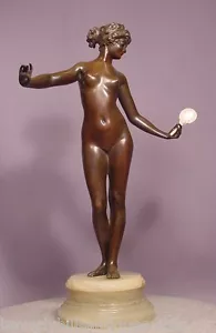 Beautiful Antique Bronze Nude Lady Holding A Mirror P. Philippe - Picture 1 of 8