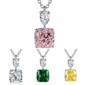 Mujeres Bonito 3 Collar Cúbico de Circonio Colgante Plata 925 Lleno Joyería - Imagen 1 de 4