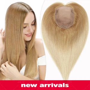 Clip In 100% Remy Human Hair Toupee Topper Silk Top Piece Wiglet Ombre THICK NEW - Picture 1 of 45