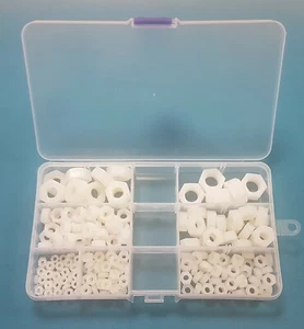 Nylon 66 Plastic Hex/Hexagon Nuts Fasteners Assorted Set / Kit 225pcs Boxed  - Picture 1 of 4
