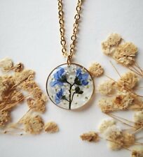 Handmade tiny forget me not Minimal necklace real flower jewelry Valentines Art