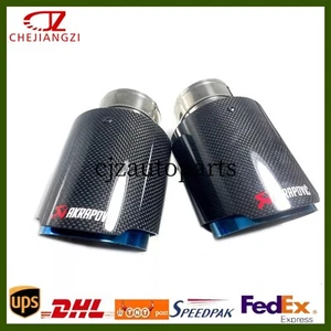 Glossy Carbon Fiber Pipe AKRAPOVIC Exhaust Tip 3''/3.5''/4''/4.5'' Blue Tailpipe - Picture 1 of 11