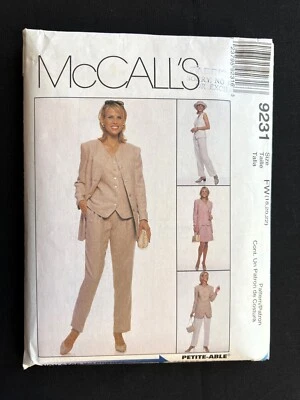 McCall's 9231 Misses Jacket-Vest-Pants-Skirt Wardrobe 1998 Pattern 18-22 Uncut - Image 1 of 2
